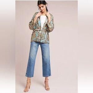 Anthropologie Ettawa Gold Sequins Blue Jacket Kimono Size XS/S